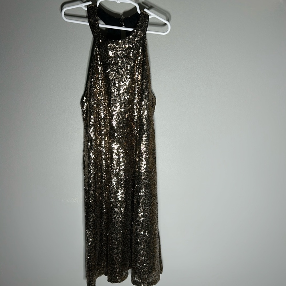 Gold sequined mini dress; size small